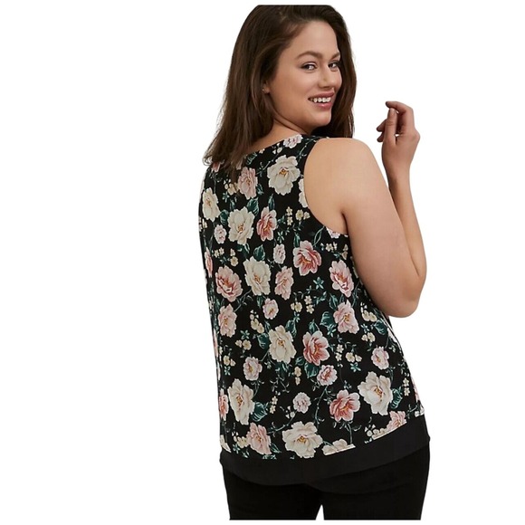 Torrid Black Floral Chiffon Layered Tank 5 5X Whimsigoth Dark Romantic Flowy - Picture 3 of 9